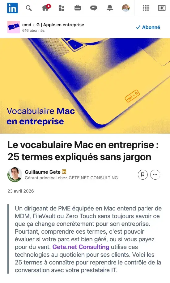 Newsletter cmd+G « Le vocabulaire Mac en entreprise : 25 termes expliqués sans jargon »