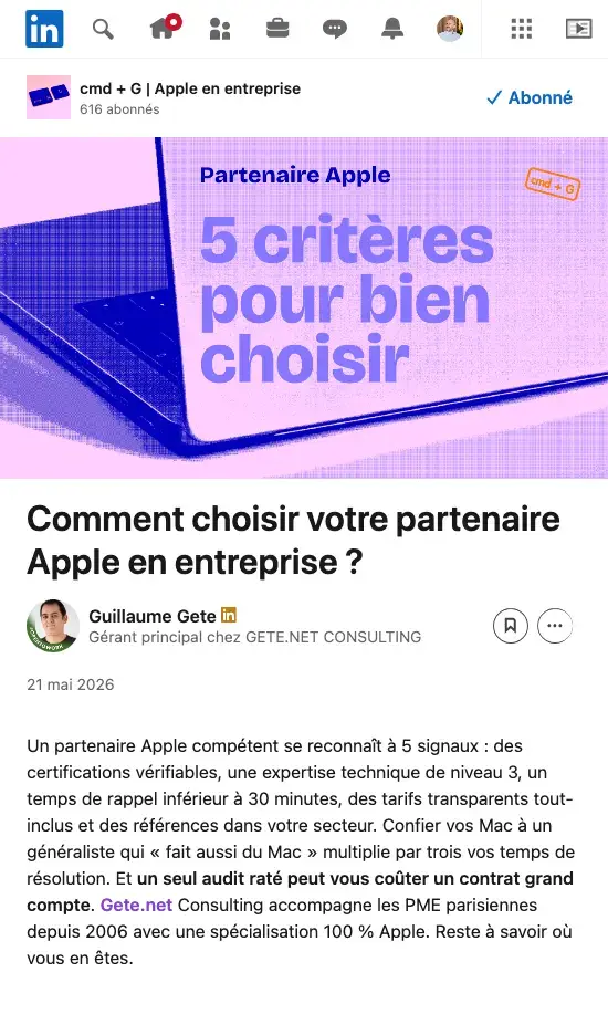 Newsletter cmd+G « Comment choisir votre partenaire Apple en entreprise ? »