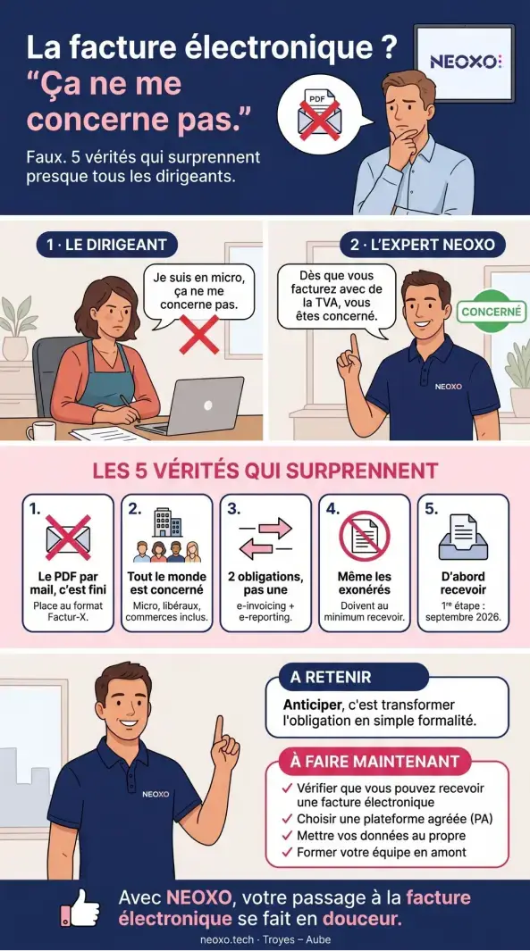 Infographie NEOXO « La facture électronique ? Ça ne me concerne pas », les 5 vérités qui surprennent