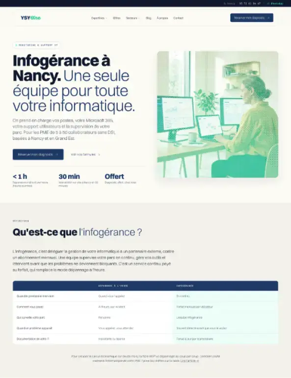 Page « Infogérance à Nancy » du site YSY ONE