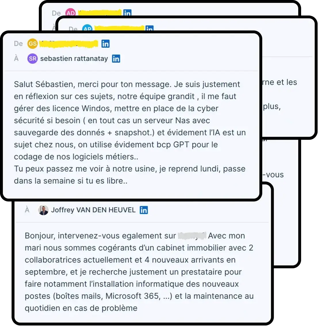 Réponses de prospects aux messages LinkedIn YSY ONE